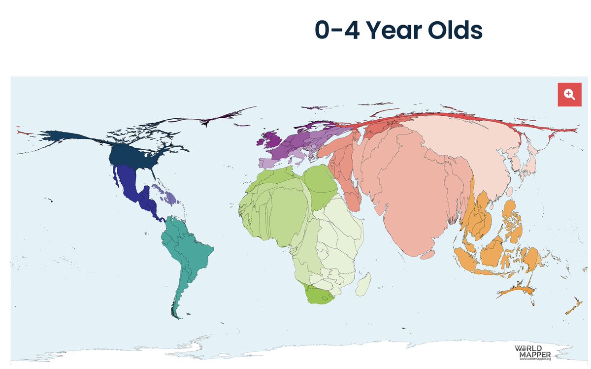 gbittlingmayer's tweet photo. The world based on the number of 0-4 year olds.https://t.co/U8XAehj60k https://t.co/2YT5H3tihF