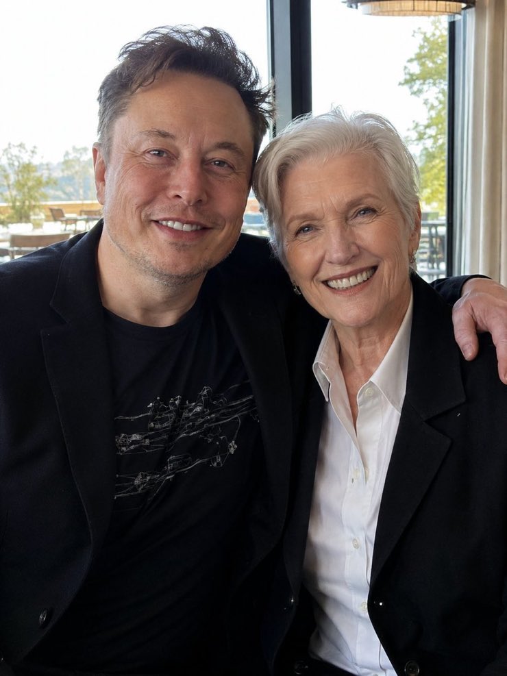 AmericanTowerOp's tweet photo. What's the first thing that comes to mind when you see Elon Musk with his mother?

🅰️ Family Values 
🅱️ Success 
 🅲️  Inspiration 
 🅳️  Hard Work https://t.co/cWvrseUp2Y