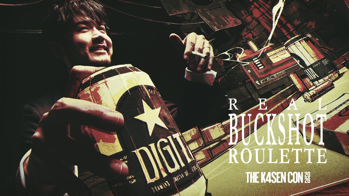 thek4sen's tweet photo. The k4sen Con 2026｜DAY 1 

「リアルBuckshot Roulette」

狂乱のデスゲームが今年も幕を開ける。

🔴https://t.co/FZeYtSQIIH

#thek4sen #thek4sencon2026 https://t.co/3wh5i4thf1