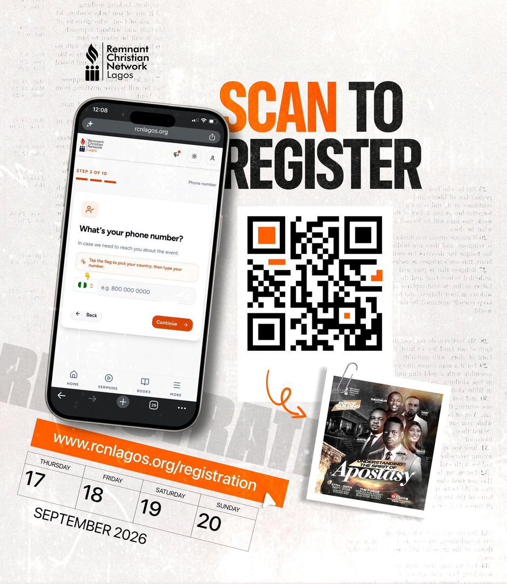 RCNLagos's tweet photo. We know you've blocked your calendar… We know you’ve picked your Sunday’s best but have you registered for The Forge Dedication? 

If you haven't scan the code or click here: https://t.co/CMMtkNnT8z now

Hurry because there are limited seats available

#RCNLagos
#ForgeDedication https://t.co/vlLroiUv35