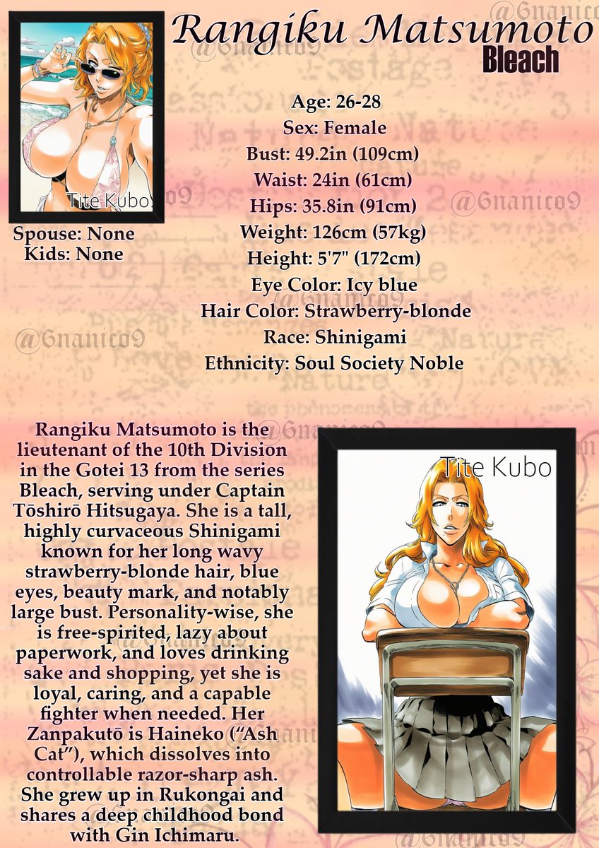 6nanico9's tweet photo. Rangiku Matsumoto's Profile | Bleach

#bleach https://t.co/HaYESECcl4