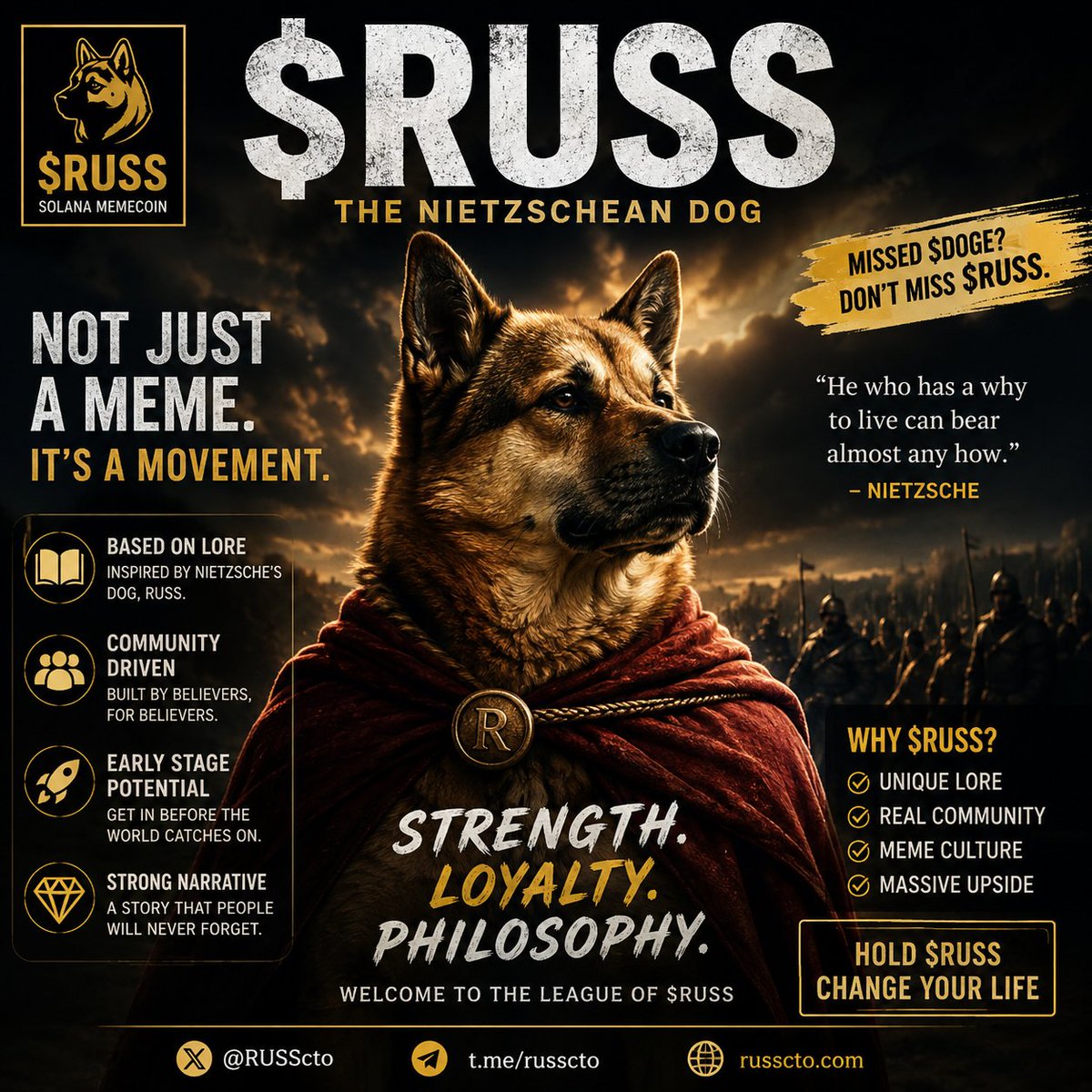 Deviant_Cor's tweet photo. @AgencyLaser The narrative is getting stronger.
The memes are getting louder. The community is getting bigger. And the ticker remains simple: $RUSS. 
RUSS isn’t asking for attention.
RUSS is building until attention becomes inevitable. 
The Nietzschean Dog has entered the chat. https://t.co/0BfKFgYRpR
