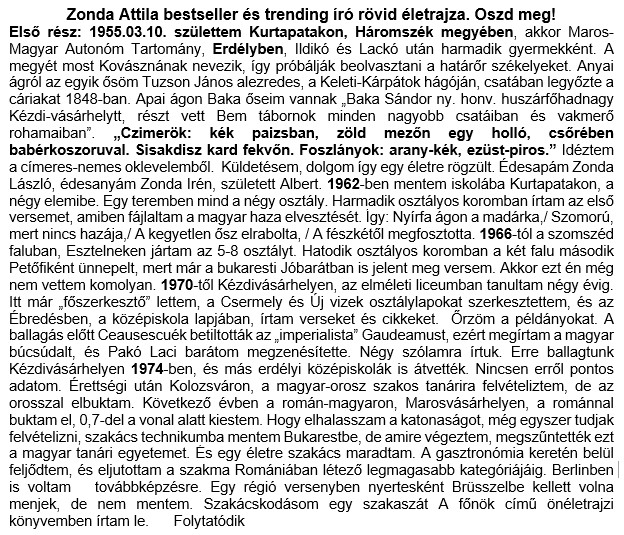 Kurtaczimer1's tweet photo. Rövid életrajzom
Itt van. Hátha valakit érdekelné! 
Ha nem, akkor is itt van. 
Mert itt kell legyen.
Ezeket én ismerem a legjobban, mert megéltem saját kezűleg. 
https://t.co/1fJrSvkQSZ
Zonda Attila, költő, bestseller író https://t.co/6b7uL1TCsj