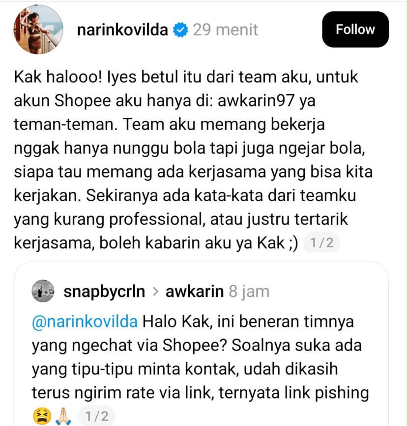 LambeSahamjja's tweet photo. anjirr karin beneran terkena in this economy:
- dia nyampe reach out brand brand
- buat kerja sama affilate
- karin bilang gak usah malu kalau harus reach out atau DM duluan buat nawarin kerja sama
- alasannya karena ini soal nyari duit "in this economy"
- selama caranya masih halal dia gak lihat ada yang salah dari itu