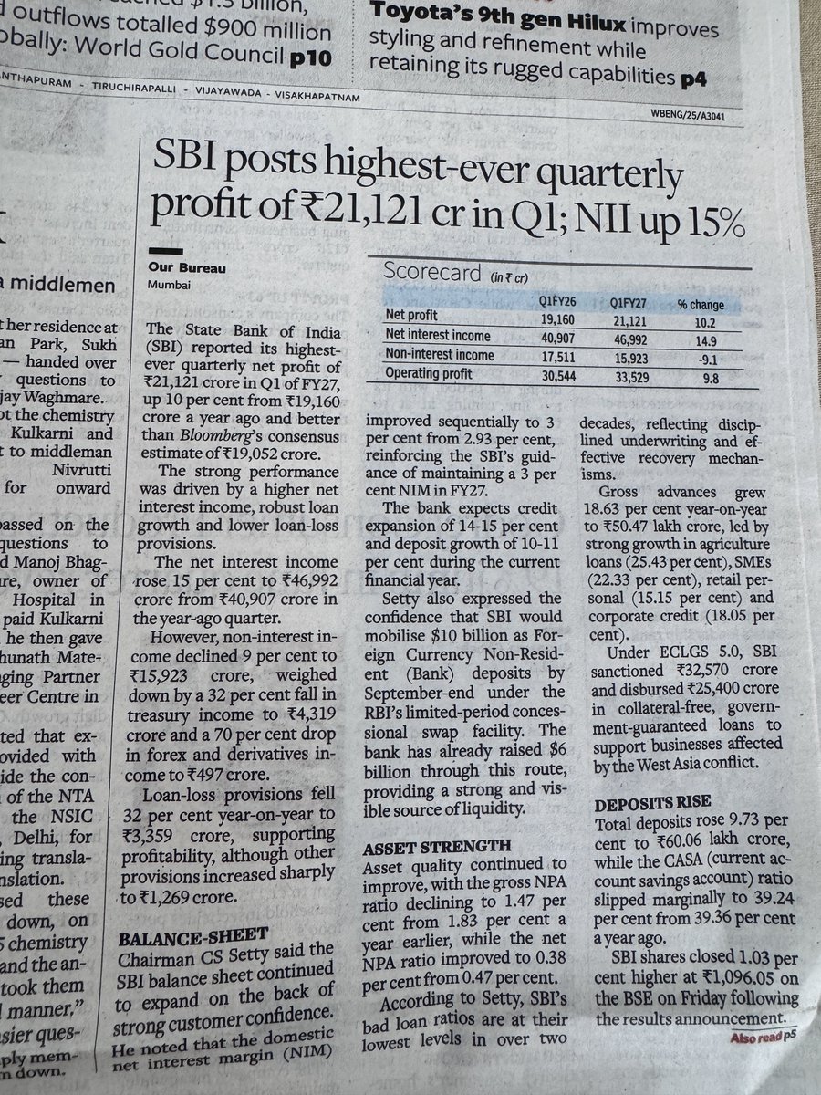 rishibagree's tweet photo. SBI has become the 'Most Profitable' company in India.

Pips Reliance in profitability race for second straight quarter. https://t.co/7tVmHuawEg