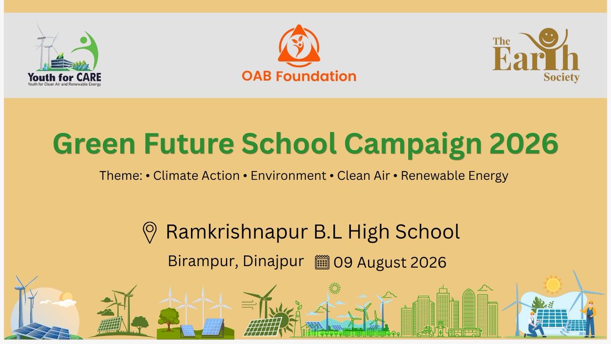 OAB_Foundation's tweet photo. Green Future School Campaign 2026

জলবায়ু পরিবর্তন মোকাবিলা, পরিবেশ সংরক্ষণ, নির্মল বায়ু ও নবায়নযোগ্য জ্বালানি সম্পর্কে শিক্ষার্থীদের মধ্যে সচেতনতা ও নেতৃত্ব গড়ে তুলতে অনুষ্ঠিত হতে যাচ্ছে Green Future School Campaign 2026।

Organized by: OAB Foundation https://t.co/7vxvohHOn2