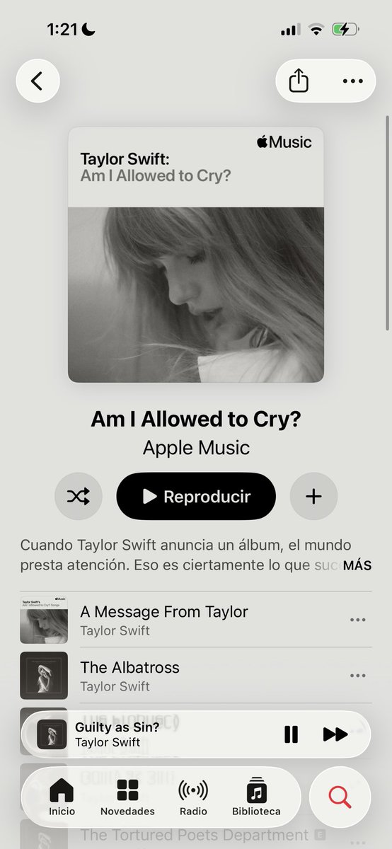 jooshbcy's tweet photo. antes de q saliera ttpd, taylor sacó varias playlist con nombre de fragmentos de canción de ttpd obvio, y compartí esa en mis historias, sin saber que iba a vivir en carne propia guilty as sin https://t.co/fwCMTmnxE3