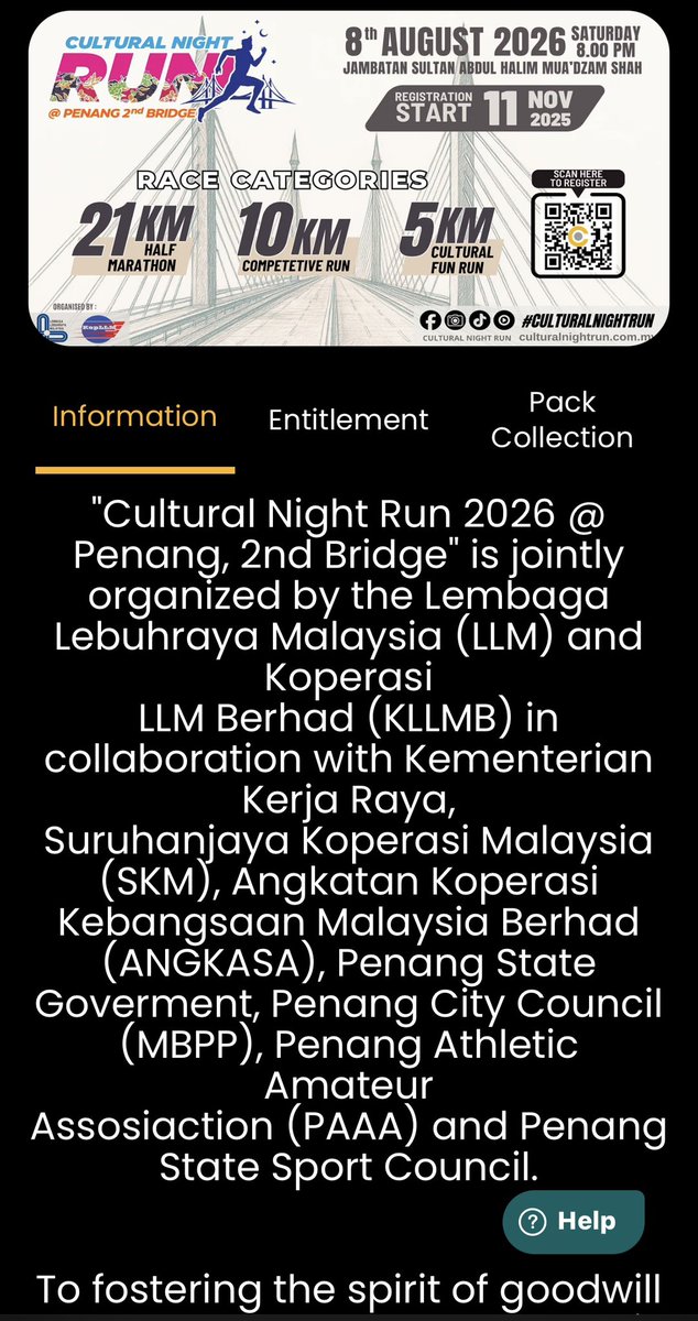 ahmadmaslan's tweet photo. Saya tiba di #Penang utk pelepasan Cultural Night Run 2026 di Jambatan ke-2 jam 8 mlm 8/8/26 Sabtu. Anjuran bersama #LLM, #KKR, #Angkasa dll. 

Terima kasih kpd peserta yg akan bersama. Terima kasih penganjur. Ini adalah acara tahunan yg libatkan peserta tempatan &amp; antarabangsa. https://t.co/UBMd79XV0N
