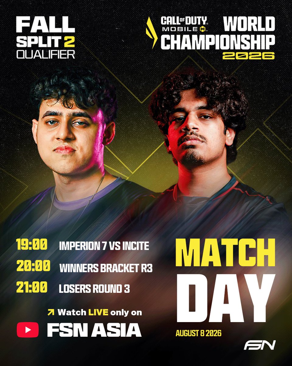 officialfsnasia's tweet photo. ๐
Fall Split Open Qualifier 2 โ Day 2 Schedule
๐ฅ We kick things off with Imperion 7 vs Incite at 7 PM IST,
followed by Winners Bracket Round 3 and Losers Bracket Round 3.
๐ฅ Watch it all live on FSN Asia YouTube โ donโt miss the heat!
#codmchamps26 #codmesports #codmindia https://t.co/i3f2N7fSKa