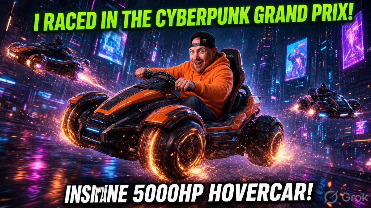 JasonJ_Storm's tweet photo. I asked @grok to make me an Image to promote my new Youtube video coming out tonight on @SimagicOfficial's $599 green flag bundle, I told it he had full creative control to do whatever and umm....this is what he came up with, lol, anyway! I'm going to go with it! NEW VIDEO HOURS AWAY! #simagic #simracing #simracingreviews #GrokTalk