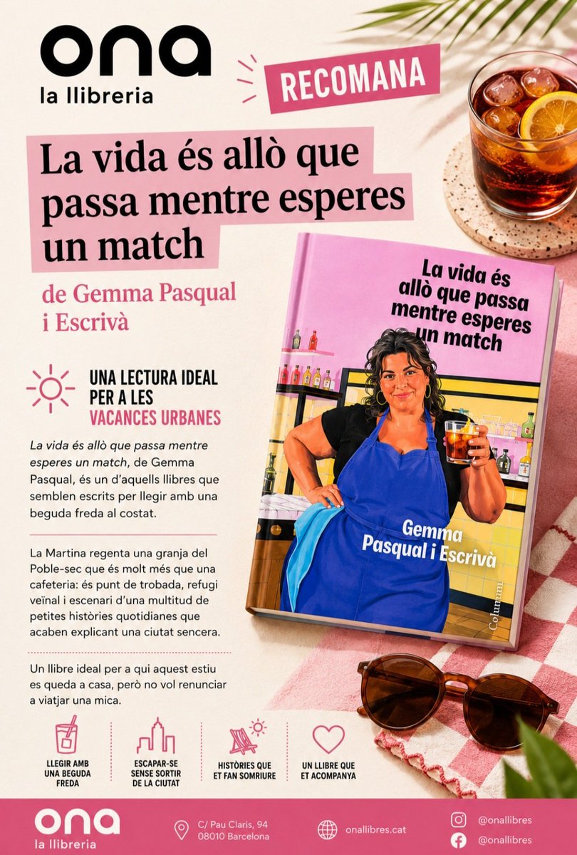 GemmaPasqual's tweet photo. LA LLIBRERIA ONA RECOMANA 📚 @OnaLlibres
La vida és allò que passa mentre esperes un match, de Gemma Pasqual i Escrivà @columnaedicions @Grup62
Una lectura ideal per a les vacances urbanes. Moltíssimes gràcies! 💜 https://t.co/1Y8Jf9CIc6