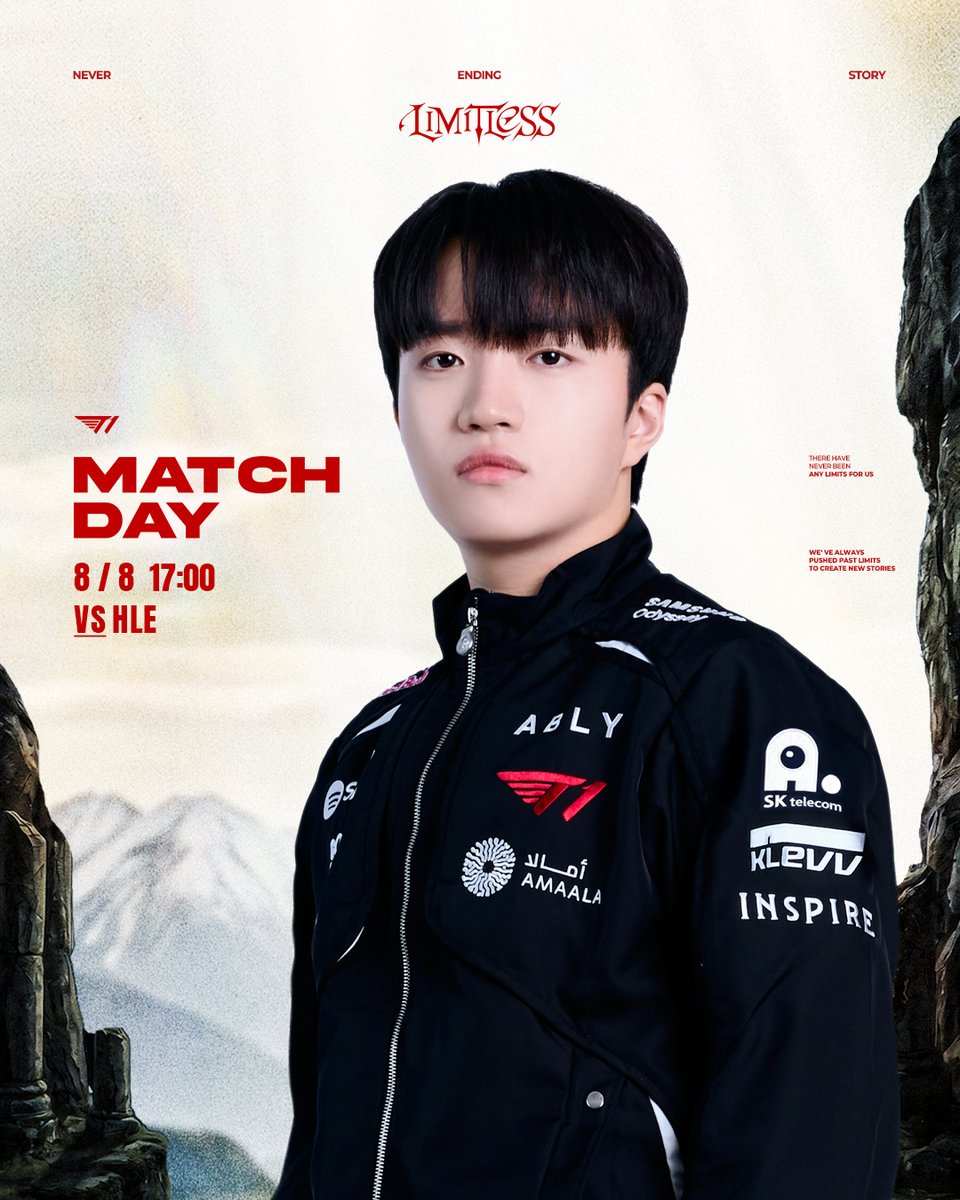 T1LoL's tweet photo. 𝟮𝟬𝟮𝟲 #𝗟𝗖𝗞 𝗧𝟭 𝗠𝗮𝘁𝗰𝗵 𝗗𝗮𝘆

📍 T1 vs HLE
⏰ 17:00 KST 
📺 https://t.co/iul5ZinL3e

#TogetherAs1 #T1WIN https://t.co/mXj5pEO0Ck