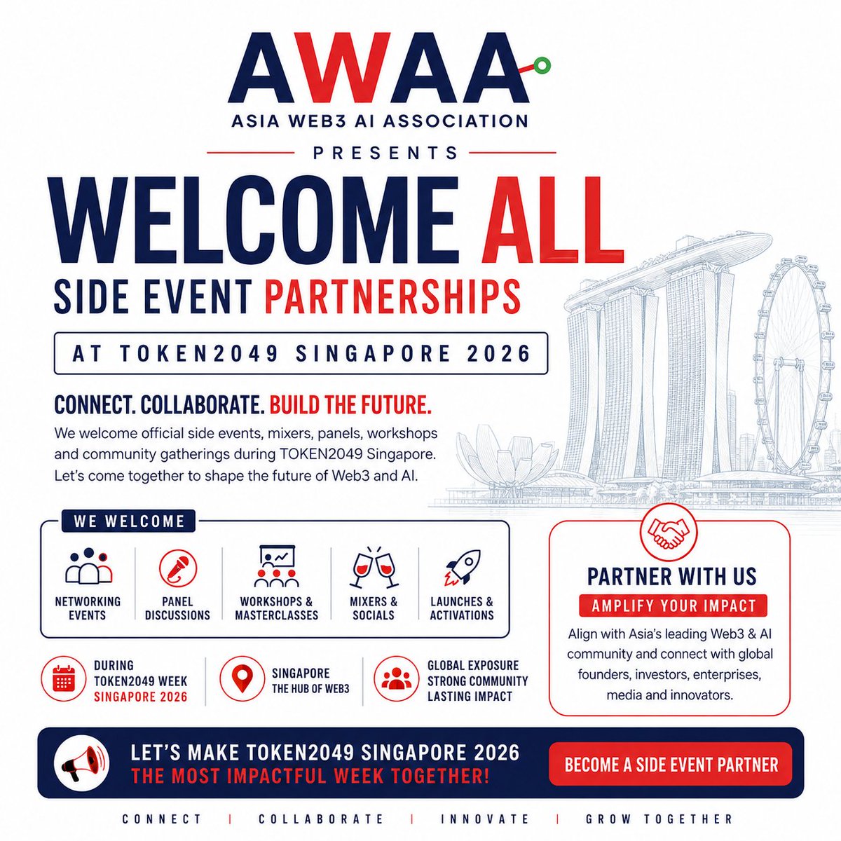 AsiaWeb3Ai's tweet photo. 🚀 Hosting a #TOKEN2049 Singapore side event? The Asia Web3 AI Association (AWAA) is welcoming official side event partners.🎤 Panels
🤝 Networking
🚀 Launches
💡 Workshops
🌏 Community Events
📩 DM us to partner.#Web3 #AI #TOKEN2049 #Singapore #Blockchain #AWAA https://t.co/oNctp9MtH0