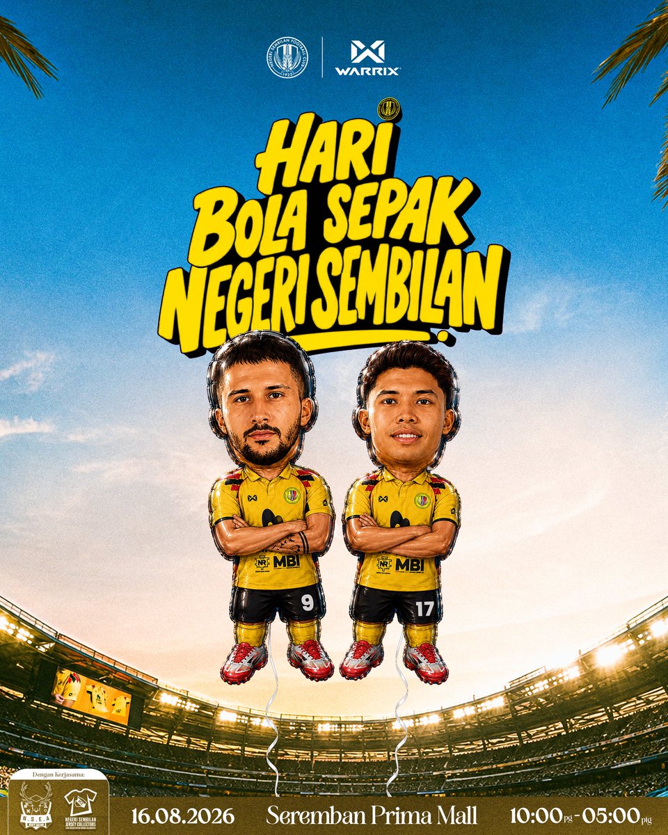 nsfc1923's tweet photo. HARI BOLA SEPAK NEGERI SEMBILAN! 

Acara ini merupakan anjuran Negeri Sembilan Football Club dgn kerjasama Persatuan Esports Negeri Sembilan dan Negeri Sembilan Jersey Collectors! 

Jom turun beramai-ramai ke Seremban Prima Mall pada 16 Ogos 2026 ini, dari jam 10 pg hingga 5 ptg. https://t.co/vefX9U3Vmf