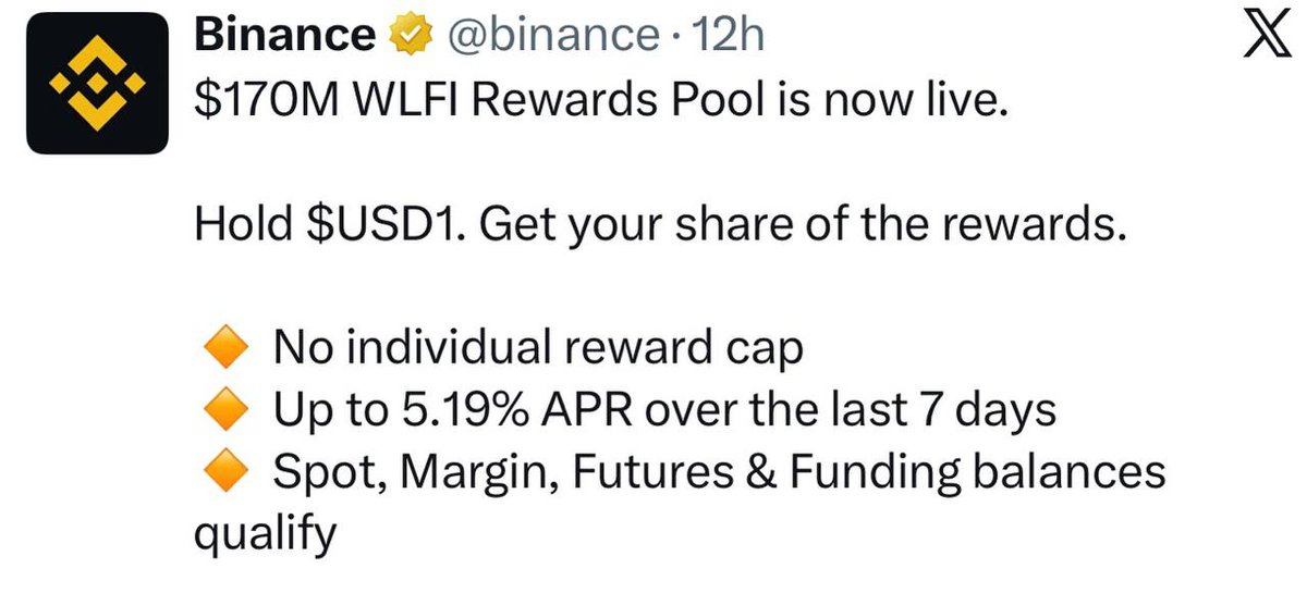 Itz_only_yamin's tweet photo. 🛒Binance Hold Event 
💰Reward > 170M WLFI
🎉For All User

✅Buy USD1 Token &amp; Hold 0% Fee
✅1 Week END Reward distrabution
✅ Done

💥Hold 100-$10K 👀 Free Profit 👆 https://t.co/0HJjfPrVa2