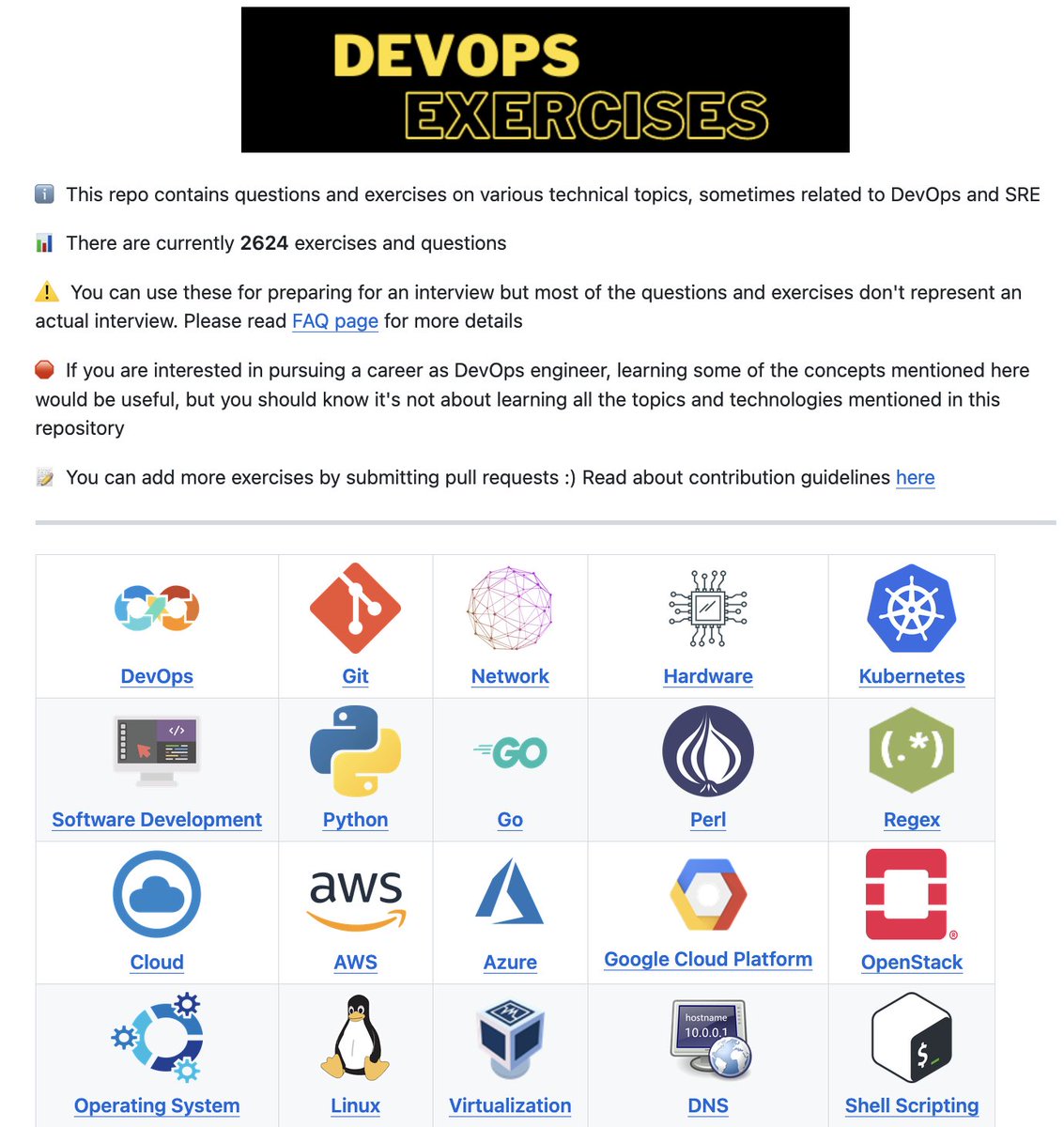 twtayaan's tweet photo. This repo is a gold mine for DevOps engineers 🤯

If you're preparing for a DevOps interview, this single repo can replace half the courses you'd normally pay for.

It covers:

→ Linux, Networking, and Git fundamentals 
→ Kubernetes, Docker, and Terraform 
→ AWS, Azure, and GCP → Ansible, Prometheus, and OpenStack 
→ SQL, NoSQL, and system design 
→ Real interview-style questions with actual written answers, not just topics to Google

Bookmark it and actually go through it before your next interview.

Repo: https://t.co/ulbnupaMKk