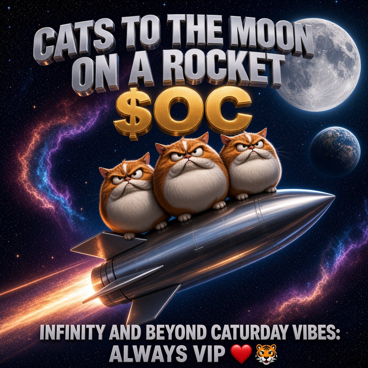 OrangeCatTikTok's tweet photo. π CATS TO THE MOON ON A ROCKET
$OC
INFINITY AND BEYOND CATURDAY VIBES: ALWAYS VIP β€οΈπ―
Who else is riding this rocket with the fat cats today? π₯
Drop a π if youβre VIP status this Caturday!
#Caturday #ToTheMoon #CatsOfX #AlwaysVIP #$O https://t.co/pL0NSNFFVJ