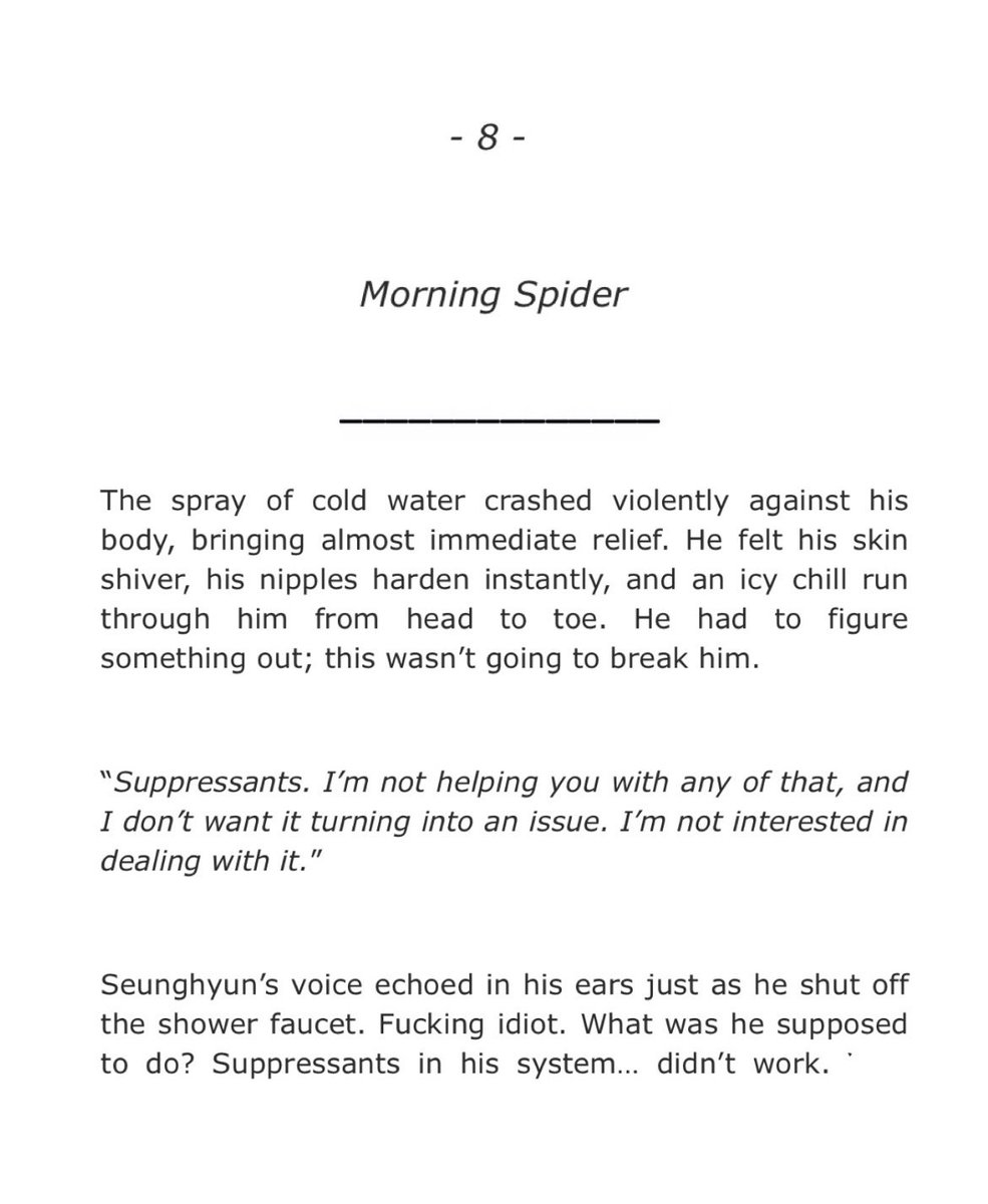 morraqueleebl's tweet photo. SeungYu Omegaverse

🖤Despise Me If You Dare
Ch. 8: Morning Spider 

- https://t.co/i4fe2bWWmO

(Happy ITD day friends 🫰🏼, the horrors persist but so do we lmao)

#조개소년발화 #IgniteTheDawn https://t.co/teSfxOCAFW