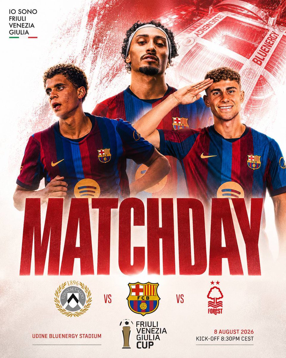 The1899FCB's tweet photo. Bon dia, Culers! It's a game of two halves this evening, as FC Barcelona take on Udinese and Nottingham Forest in a good old-fashioned triangular. 

Who or what are you most looking forward to seeing in the Friuli Venezia Giulia Cup? https://t.co/EG1z0J4X0X