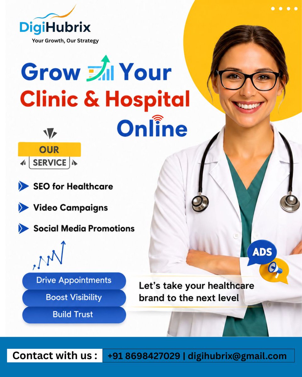 digihubrix's tweet photo. Grow Your Hospital Online. Reach More Patients. Build More Trust. 

#DigitalMarketingforhospital https://t.co/NFPsXXO374