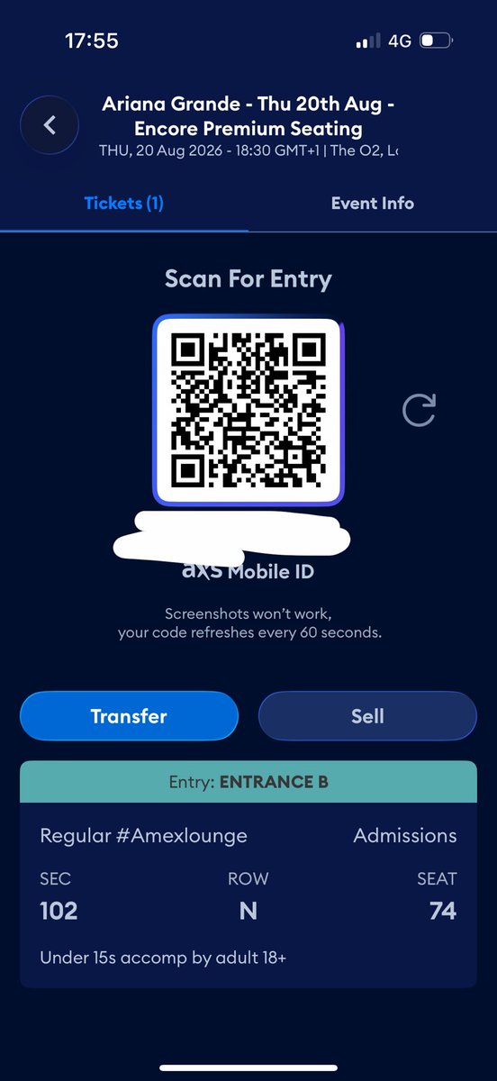 KaylaC45167's tweet photo. SELLING!! 
amex exclusive ticket (section 102) for august 20th 
price would be FACE VALUE: £461,85

🏷️ ariana grande eternal sunshine tour ticket london o2 tickets wts lfb iso https://t.co/EuLoCG01JT