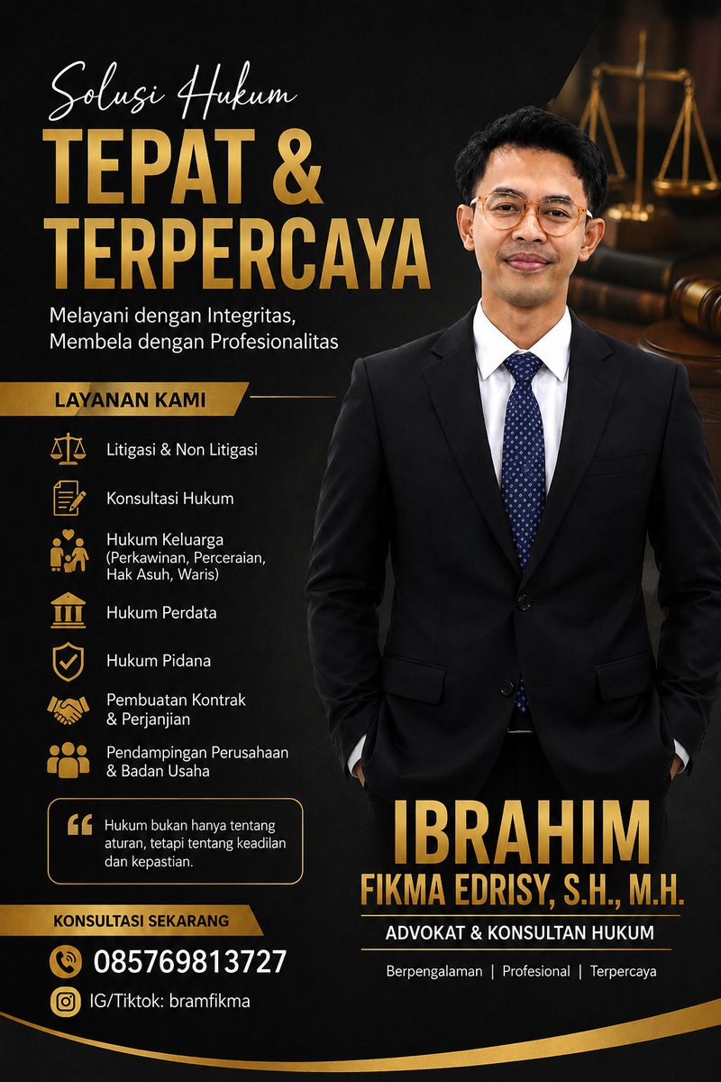 bramfikma's tweet photo. Advokat dan Konsultan Hukum
#advokat #pemgacara #lawyers #kotabumi #indonesia https://t.co/ftHE85PMmR