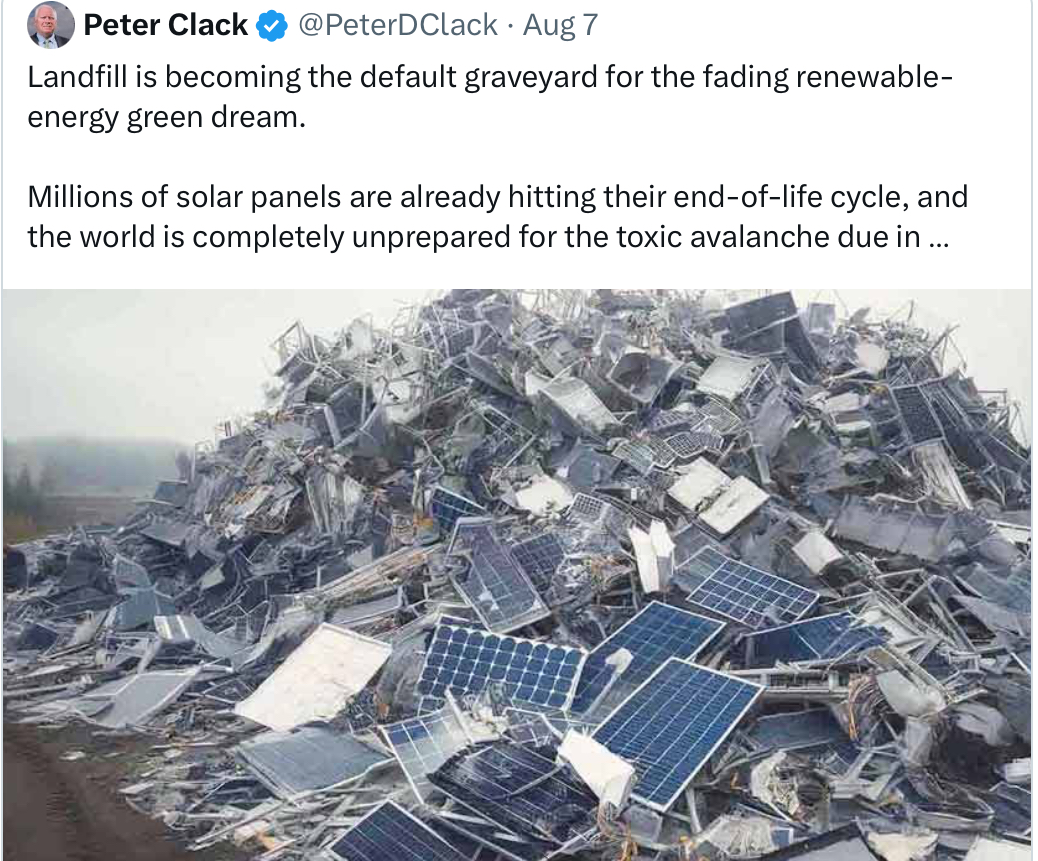 craigkellyAFEE's tweet photo. We are going to need to dig some giant holes to bury all this toxic solar waste https://t.co/ln557a2anb