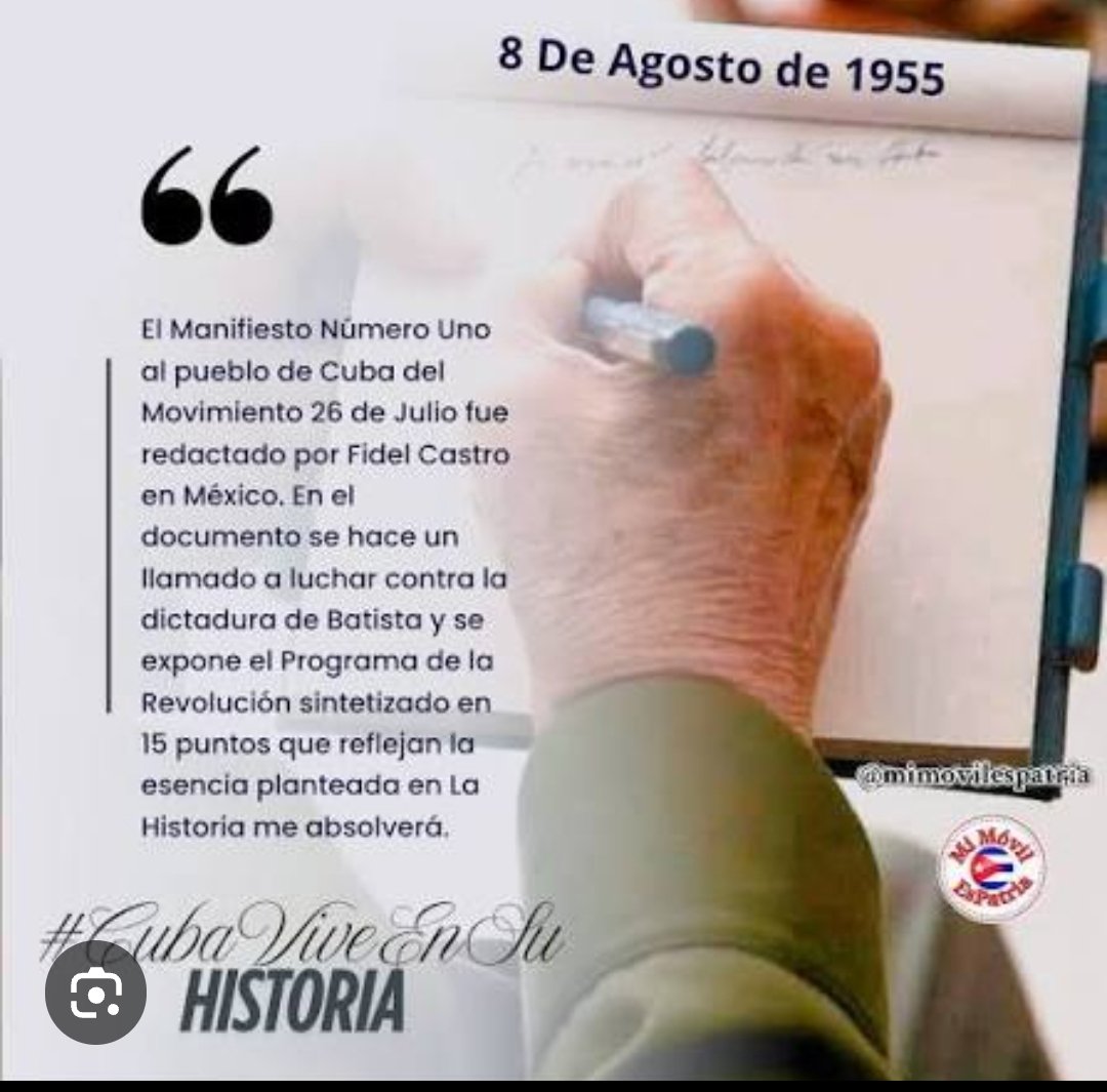 BMCMzZimpeto's tweet photo. 1955-1956: México, tierra de preparación revolucionaria.
8/8/1955: Fidel redacta el Manifiesto Número Uno del M-26-7. Llamado a luchar contra Batista con el programa de 15 puntos de "La historia me absolverá". 1956: Fidel se reúne con Frank País para unir frente  rumbo al Granma. https://t.co/paRFNsBQIn