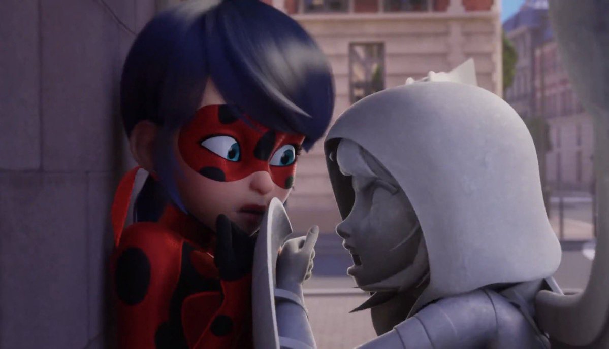 ladynoirduo's tweet photo. #MLBS6Spoilers 
i know the nemesis vs ladybug battle was obviously alya &amp; marinette communicating but i think it’s kind of interesting that you can take it as a secondary symbolism to marinette fighting herself one last time in s6 https://t.co/uzjn6FVQOU