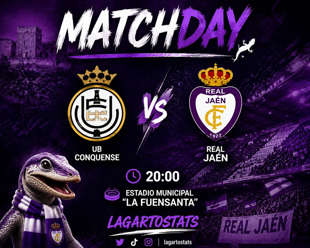 lagartostats's tweet photo. Matchday ⚪🟣🦎
UB Conquense vs 🆚 Real Jaén
⌚20:00
🏟️Estadio Municipal “La Fuensanta”
#Realjaén https://t.co/1h8mHLJ6mc