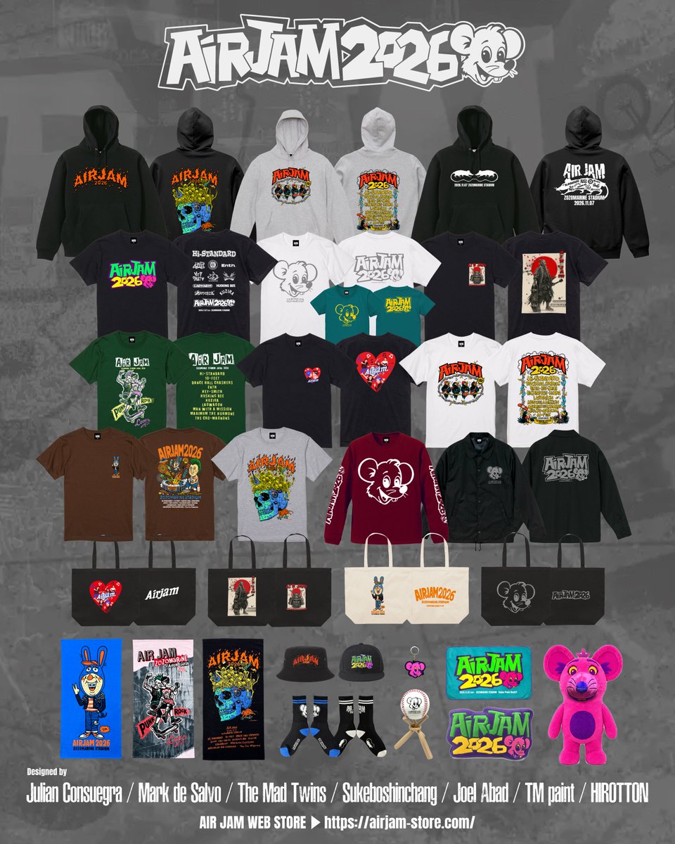 AIRJAM_official's tweet photo. 【AIR JAM 2026 OFFICIAL GOODS】

5日間限定の先行受注販売がスタート🔥

⏰8/8(土) 15:00 〜 8/12(水) 23:59

フルラインナップはWEB STORでご覧下さい
▶︎https://t.co/9Ztbyp4p9A

📢⚠️会場ではGOODSの販売を予定しておりません。

#AIRJAM https://t.co/jbB55gYlcu