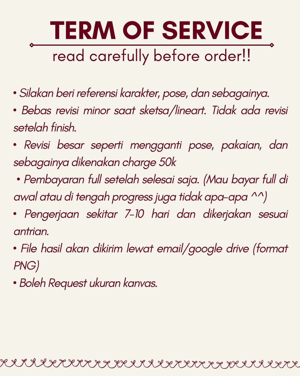 LoyalSkyyy's tweet photo. #wts
hallooo!
Aku buka commission dengan harga yang sudah tertera pada gambar yaaahhh, Ketentuan layanan mohon dibaca baik-baik🫶🫶
Btw lupa ditulis, tapi harga komersil tidak berlaku untuk Paket Couplenyaa yaa
Jika ada pertanyaan boleh tanya-tanya aja duluu🫶🫶🫶 https://t.co/xCalmptOPE