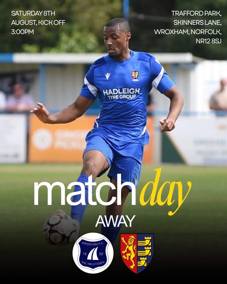 _IWFC's tweet photo. TODAY - AWAY AT WROXHAM FC⚽

Saturday 8th August, kick off 3:00pm at The Ginger Pickle Arena, Trafford Park, Skinners Lane, Wroxham, Norfolk, NR12 8SJ

#nonleaguefootball #ipswichfootball #suffolkfootball #suffolk #ipswichwanderers https://t.co/I79uxV3CkY