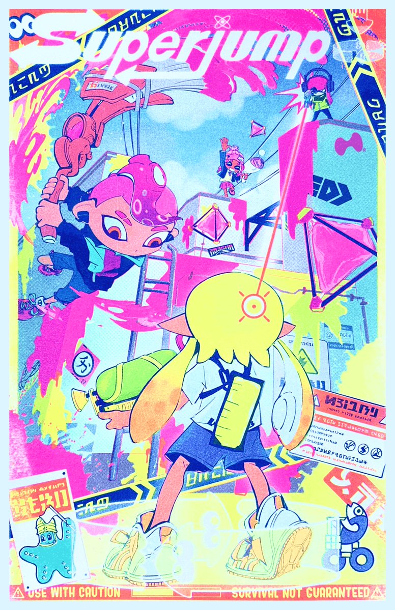 zhiinico's tweet photo. fluorescent yellow, mint, fluorescent pink, blue #splatoon #Yep #IDied https://t.co/CImWvk7EsG