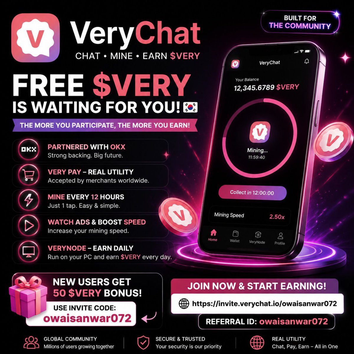 Valentinsmart's tweet photo. If you missed best projects like pi network,etc

Don't miss @VERYCHAT network 

VeryChat Network Confirm $Okx Listing

🔥COST FREE
🔥 Download App:
https://t.co/No9Cwb7rIo

1️⃣ Sign up with gmail
⚡ Get your 50 Very Now 🎊  by using my referral ID 👉 val86
#VeryChat https://t.co/PSU8SQJUo6