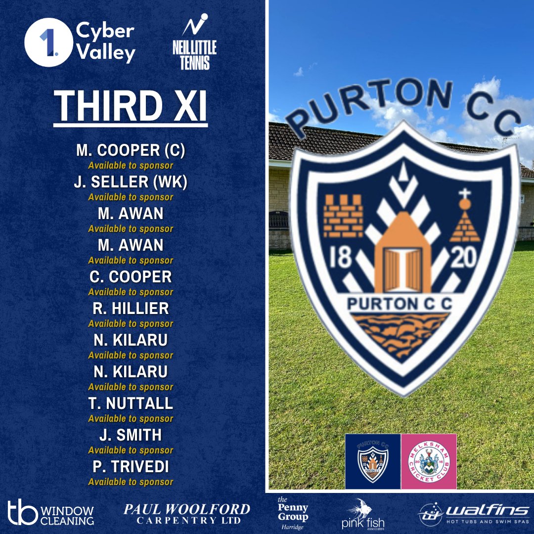 PurtonCC's tweet photo. Time to go again. 🫡

🏏 1st XI v Cheltenham (H)
🏏 2nd XI v Swindon 3rd XI (A)
🏏 3rd XI v Melksham 2nd XI (H)

🤝 Ball sponsor: Paul Woolford Carpentry.

@swsportsnews https://t.co/QYgxTajQqP
