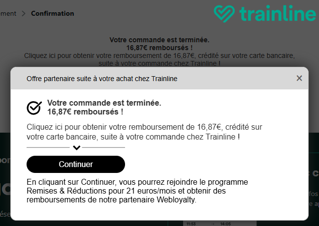 littlebigfred's tweet photo. Si la SNCF y a finalement mis fin en 2023, @thetrainline continue d'arnaquer ses clients avec Webloyalty #oklm https://t.co/Q6lFc01QHN