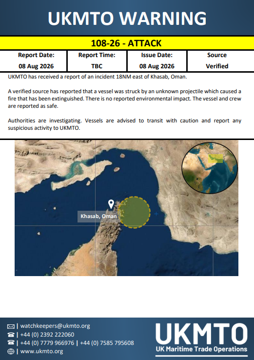 UK_MTO's tweet photo. UKMTO WARNING 108-26

Click here to view the full product ⤵️
https://t.co/MqbE4EZLqo

#MaritimeSecurity #MarSec https://t.co/GHKHzwj4KG