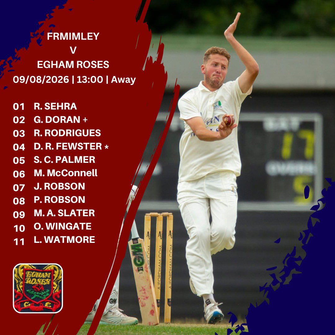 EghamRoses's tweet photo. Roses’ XI for tomorrow’s visit to Frimley sees debuts for youngsters Max McConnell and Ollie Wingate, and a father-son combo of Robsons. @danbfc14 takes charge. https://t.co/dYsab6WoxF