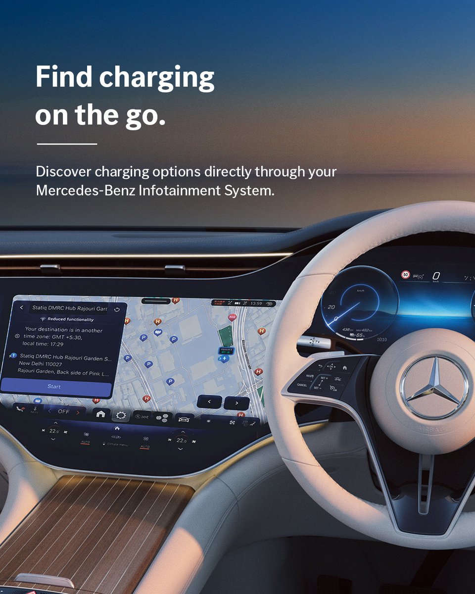 StatiqIndia's tweet photo. Great journeys begin with confidence.

Now, Mercedes drivers can discover Statiq chargers through the Mercedes App and Infotainment System.

Less planning. More driving. ⚡

@MercedesBenzInd 

#Statiq #MercedesBenz https://t.co/LR33ETzMm6