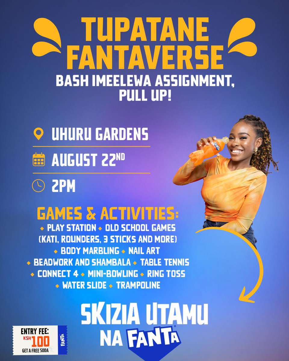 Kass_FMOfficial's tweet photo. Ulidhani tutawaita bash alafu tukose kuwapanga? 😮💨🍊
Hii si bash ya kuja kusimama formless. Assignment ya hio day ni having #Funtimes
📍 Uhuru Gardens
🗓️ 22nd Aug
🕑 From 2PM
Ukikosa hii, FOMO itakutafuta hadi kwa dreams. 😭🍊
#KassFM #SkiziaUtamu #Fanta #FantaYummySnacking https://t.co/1nWa8dhuW4