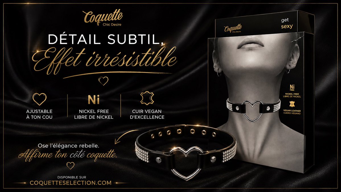 CoquetteSelect's tweet photo. Le détail qui change toute une allure. 🖤✨

Ras-de-cou Coquette Chic Desire : cuir vegan noir, ajustable, sans nickel et sublimé par son cœur argenté.

À découvrir ici 👇
https://t.co/ESkLL0cU9M

#CoquetteSelection #AccessoireMode #StyleChic #ModeAlternative https://t.co/F0x4Tr7zmY