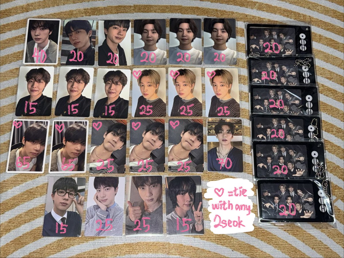 supervjin's tweet photo. wts jin suga jhope jimin v ot7 pcs #pasarbts #myarmyjual @BTSMarketMY 

on hand &amp; ready to ship! 

prices in pics, excluding local postage only. dm to purchase!!! https://t.co/P68YtwTv1c