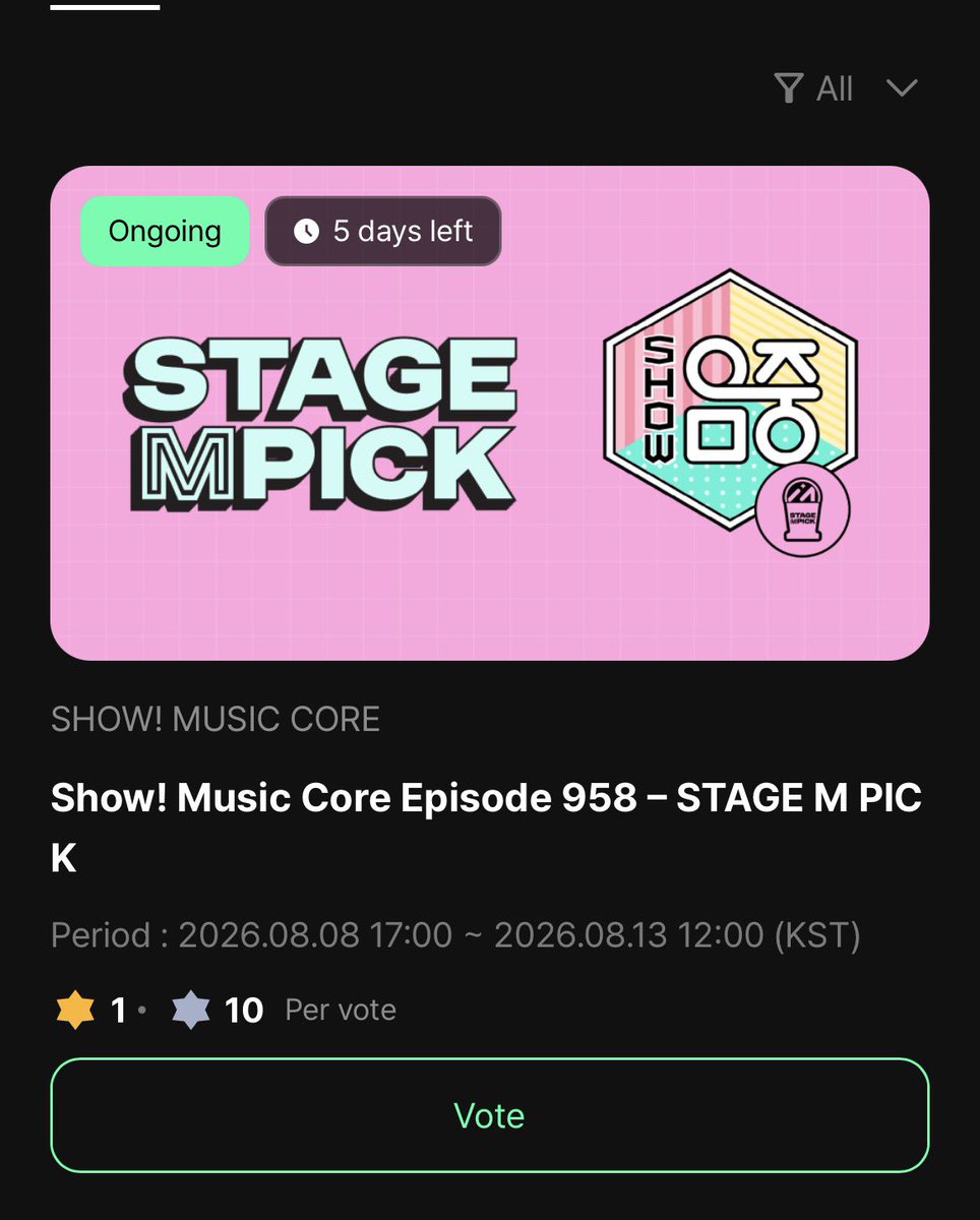 allfor17voting's tweet photo. [𝗠𝗨𝗡𝗜𝗩𝗘𝗥𝗦𝗘 - 𝗠𝗨𝗦𝗜𝗖 𝗖𝗢𝗥𝗘 𝗦𝗧𝗔𝗚𝗘 𝗠 𝗣𝗜𝗖𝗞]

Vote for DINO (Picheolin) ‘피철인’! 

Don’t get comfortable with the current gap. Use all your accounts and keep the votes coming! Let’s widen the lead! 🆘

🗓️: ~ 08.13, Thursday, 12 PM KST
🗳️: 10 votes per account per day
🗳️: 10 free lumy (silver) = 1 vote
🎯: TOP 1
🏆: Stage M PICK Trophy 
🔗:  https://t.co/L99kY8TQrj
📌: No collection needed (Just do the attendance!)

How to Vote:
1. Go to Muniverse app 
2. Sign up / login (google, facebook, kakao, line, naver, X)
3. Check in attendance to get 100 free lumy (silver)
4. Cast 10 votes for V8 per account/day

#피철인 #Picheolin #DINO #디노 #吉BOARD #길보드 #SEVENTEEN #세븐틴 @pledis_17