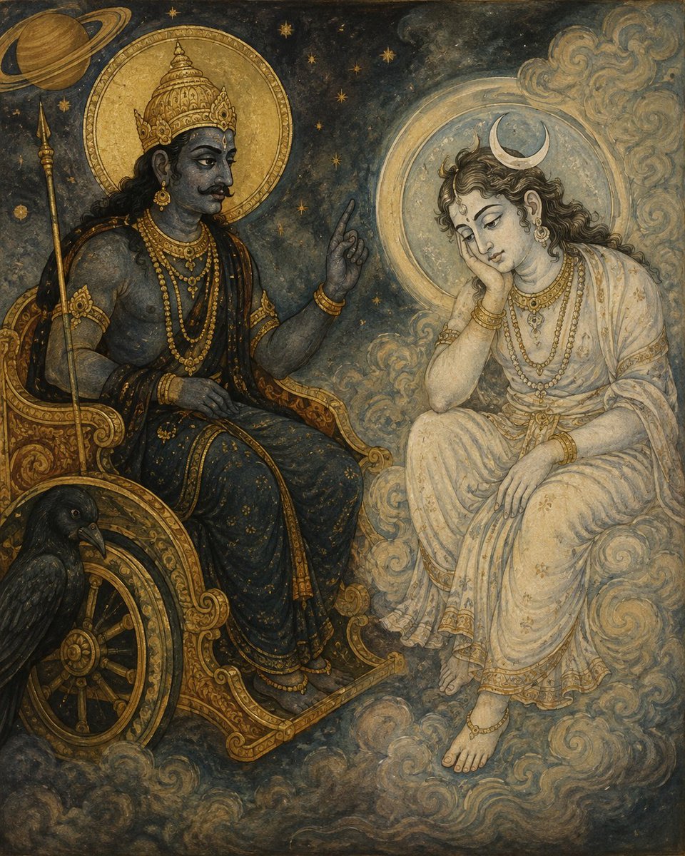 bharaniastro06's tweet photo. In classical texts, Saturn is considered the enemy of the Moon.

But perhaps Saturn is not merely an enemy he is a stern teacher.

It creates emotional turbulence, teaches restraint over desires, and forces the mind to mature. 

And when one learns to descend into the depths of one’s own mind, one often emerges with a deeper sensitivity toward the suffering of others.

In my observation, the stronger Saturn’s influence on the Moon, the more a person learns to respect boundaries, control impulses, and understand human pain.

Saturn may discipline the mind, but ultimately, he teaches it compassion through restraint.
