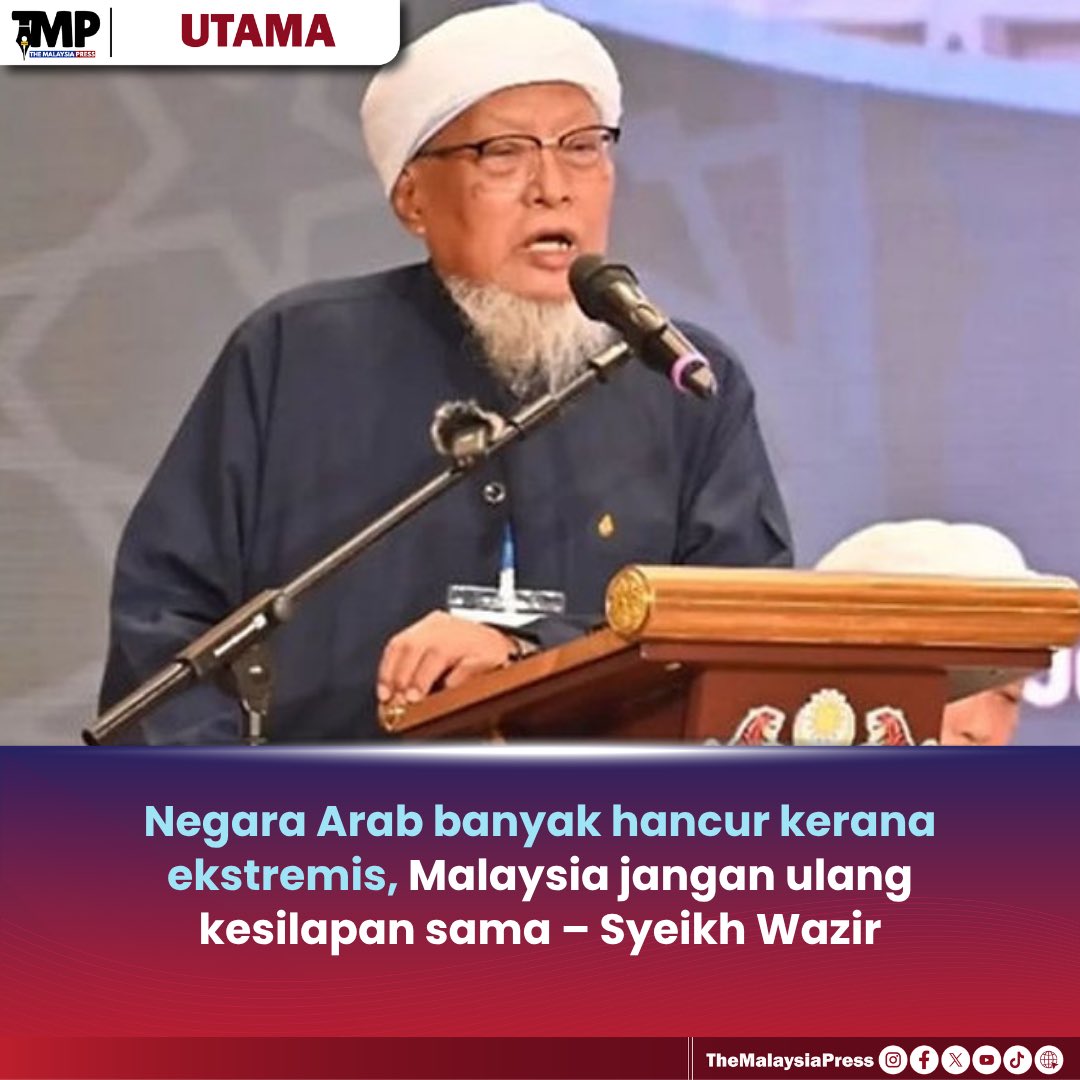 TMPNews_'s tweet photo. ULAMA terkenal dari Kelantan, Syeikh Wazir Che Awang Al-Makki Hafizahullah mengingatkan rakyat Malaysia supaya tidak membiarkan kebencian, perpecahan dan sikap ekstremis merosakkan keamanan negara seperti yang berlaku di beberapa negara Arab.

Berita selanjutnya di ruangan komen https://t.co/EaZODQxj31