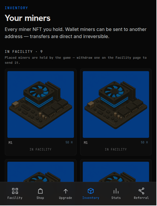 Litehash_net's tweet photo. GM!

By request, we now have an inventory section on the site where you can see and transfer your miners! https://t.co/paHaxtF7RF