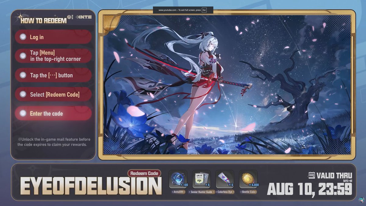 nte_update's tweet photo. NTE VERSION 1.3 LIVESTREAM REDEMPTION CODES

FOGDENGAME
EYEOFDELUSION
SUMMERTIME

#NTE https://t.co/KtEDrbKzjn