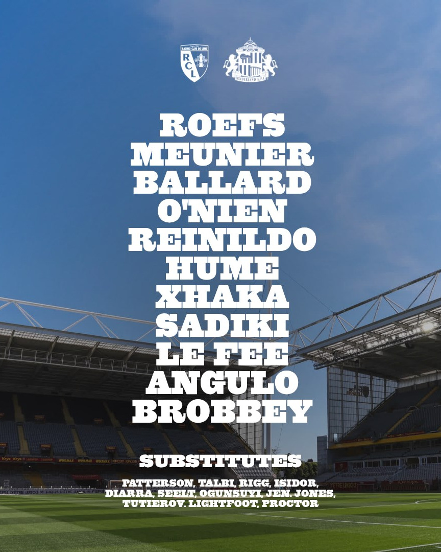 SunderlandAFC's tweet photo. Our starting XI to take on RC Lens! 🚨