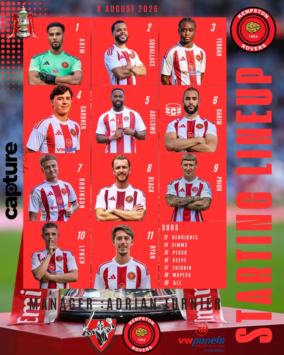 Kempston_Rovers's tweet photo. How we line up in today’s @EmiratesFACup match vs @baldocktownfc . https://t.co/kUDJROdt9r
